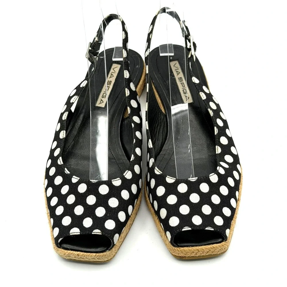 Via Spiga Polka Dot Square Toe Slingback Espadrille Sandals Women 7M 40s Retro